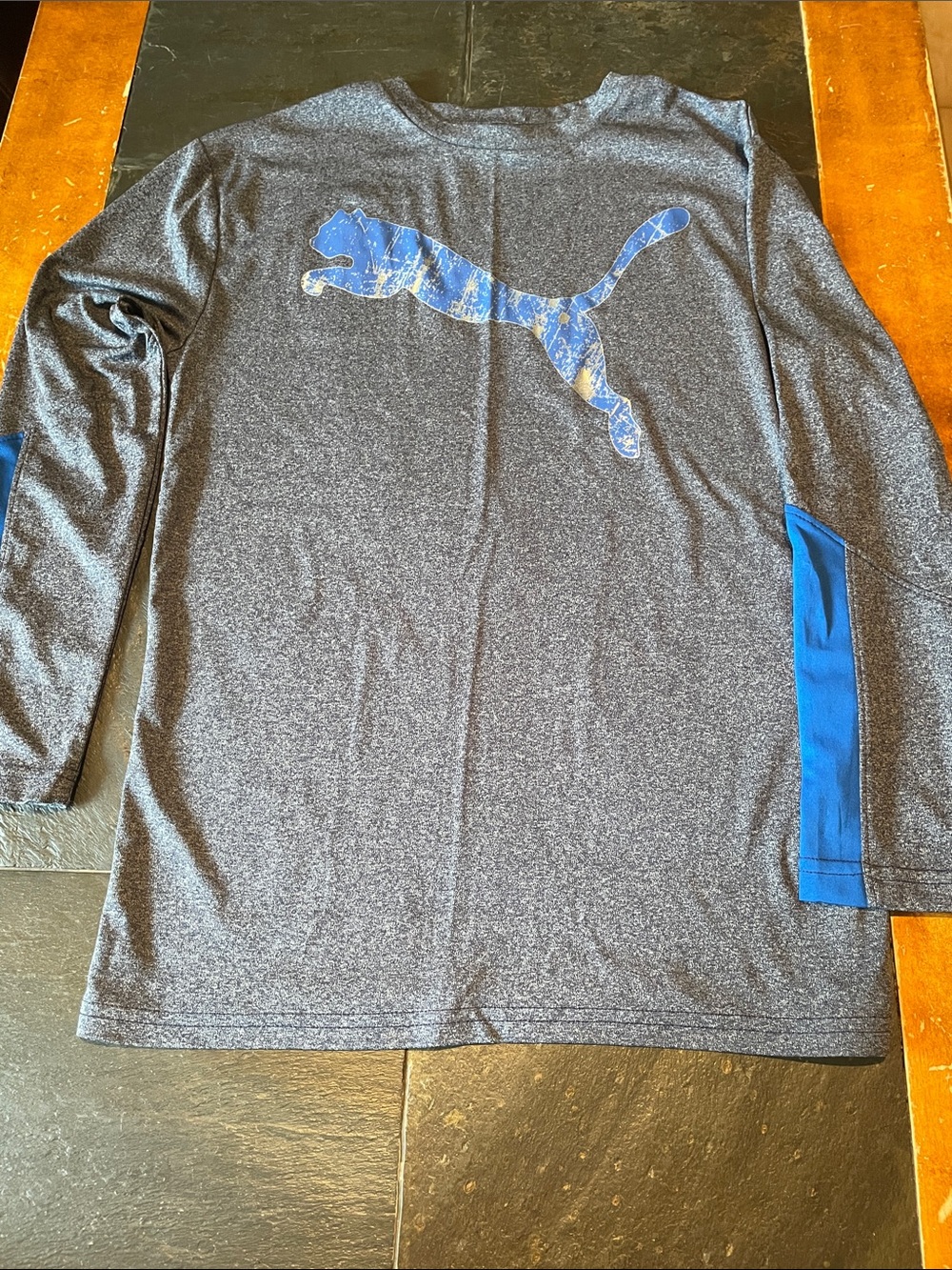 Puma Kids Long Sleeve Heather Navy Top with Blue Puma Logo
